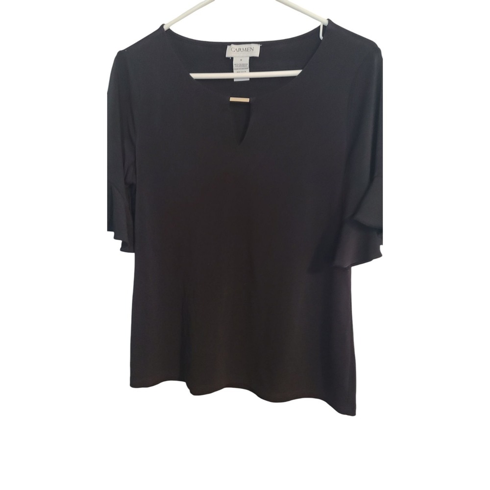 Carmen Marc Valvo Womens Blouse Size Small Short Sleeve‎ Black Stretch New